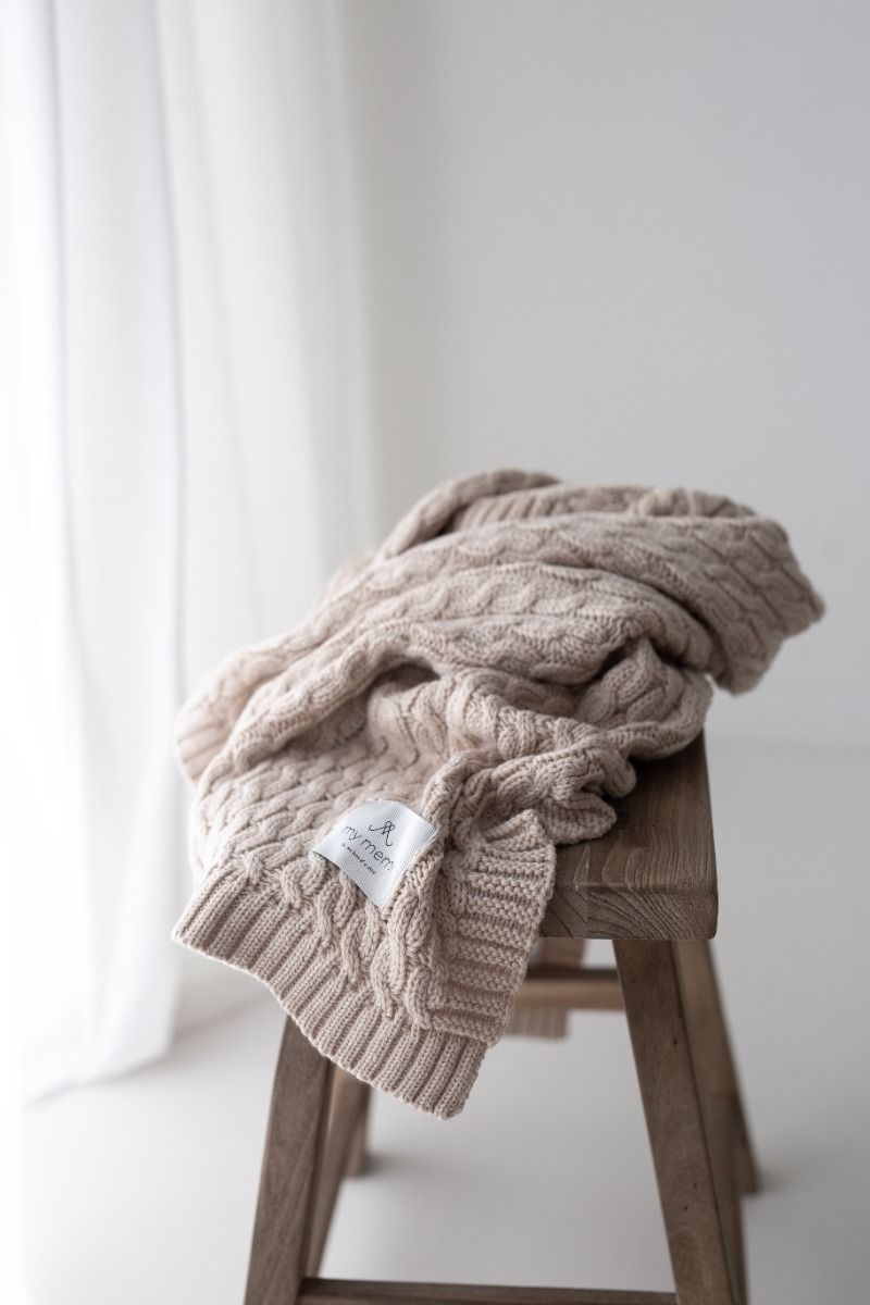 Warme Decke aus 100% Merinowolle Warm Beige – Premium Collection