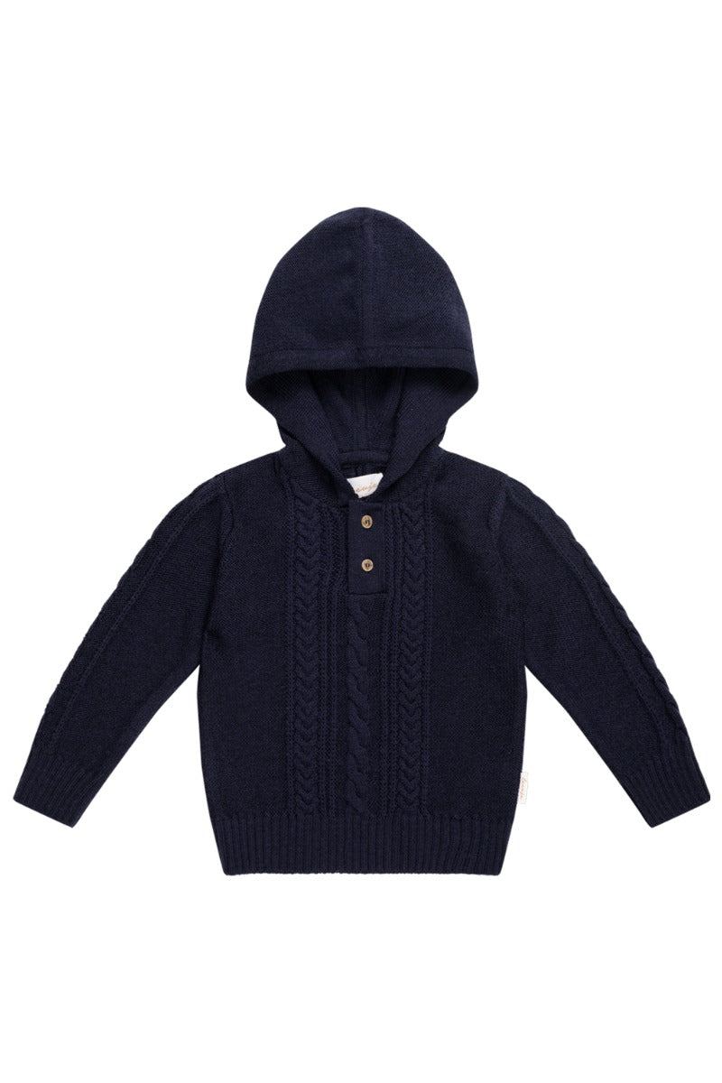 Leevje - Strickhoodie aus Merinowolle - navy