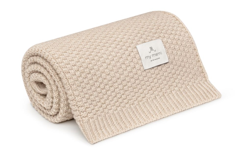 Decke aus 100 % natürlicher Merinowolle, warmes Beige