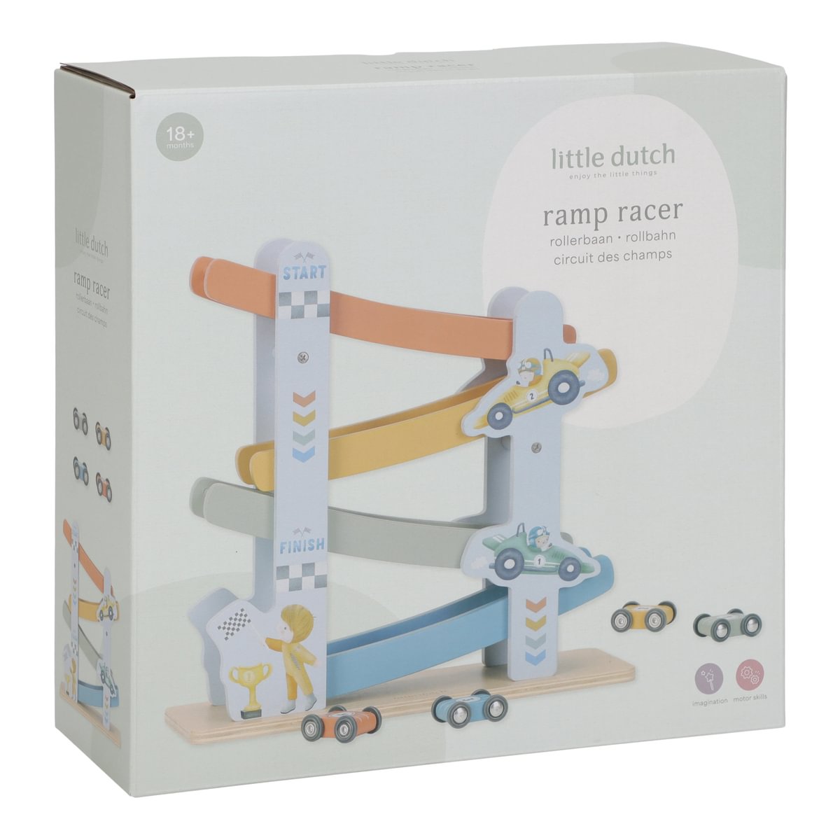 Autorennbahn aus Holz – Blau - Little dutch