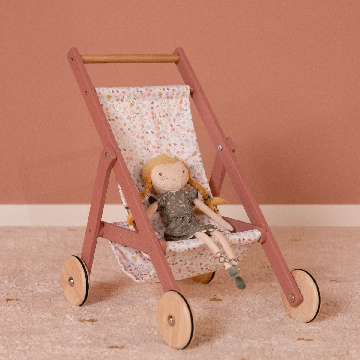 Holz Puppenbuggy Flowers & Butterflies