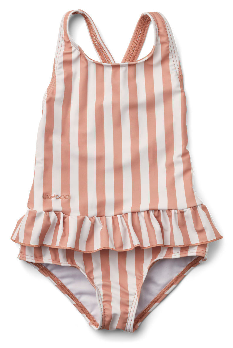 Amara Badeanzug Stripe: Dusty Coral/Creme De La Creme